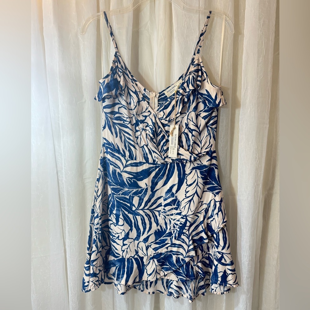 Ocean Drive Navy Peach Hi-Low Sundress Back zipper Adjustable straps NWT Medium
